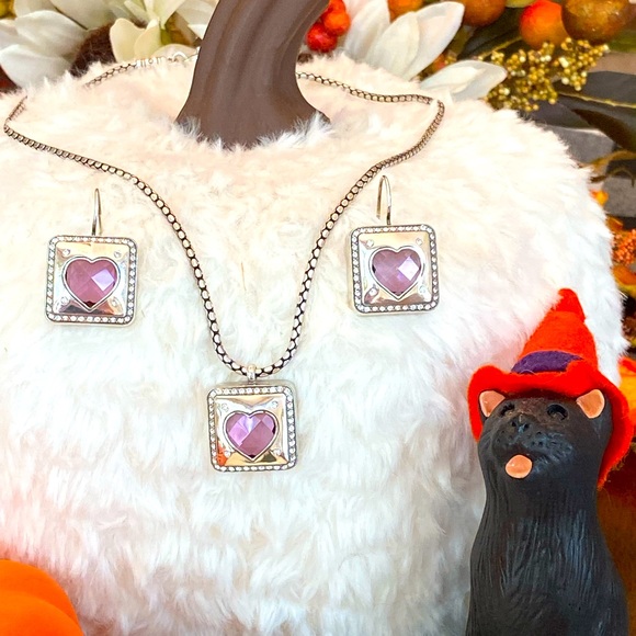 Brighton OPEN HEARTED Pink Crystal Heart Necklace Bracelet Earrings & Ring set - Picture 5 of 16